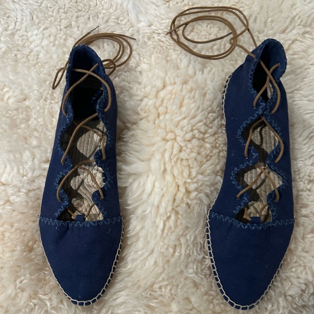 Tory Burch Blue Espadrille Lace-Up Flats